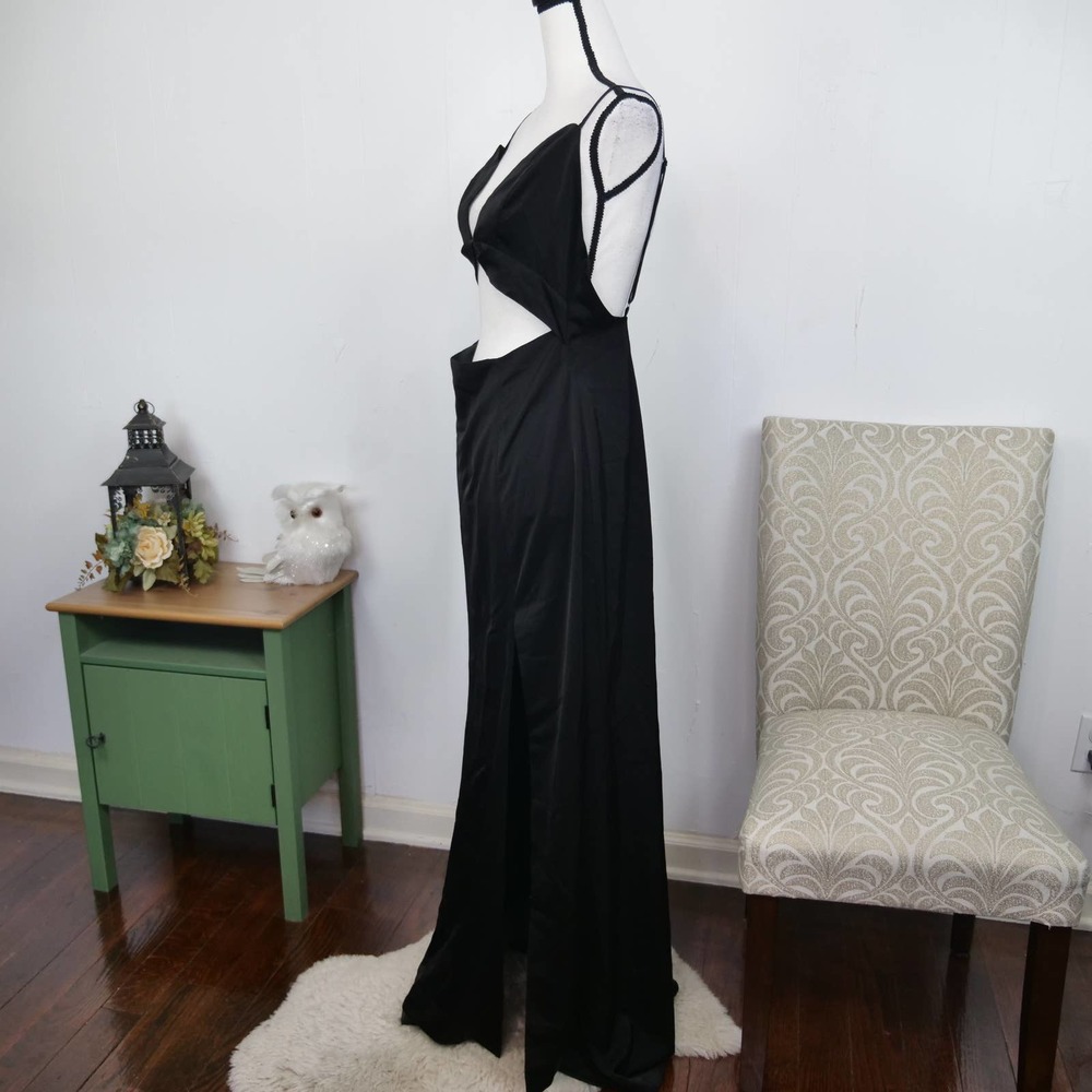 NBD Charlise Black Twisted Cut Out Maxi Gown Size L High Slit Dress Revolve - Picture 5 of 8